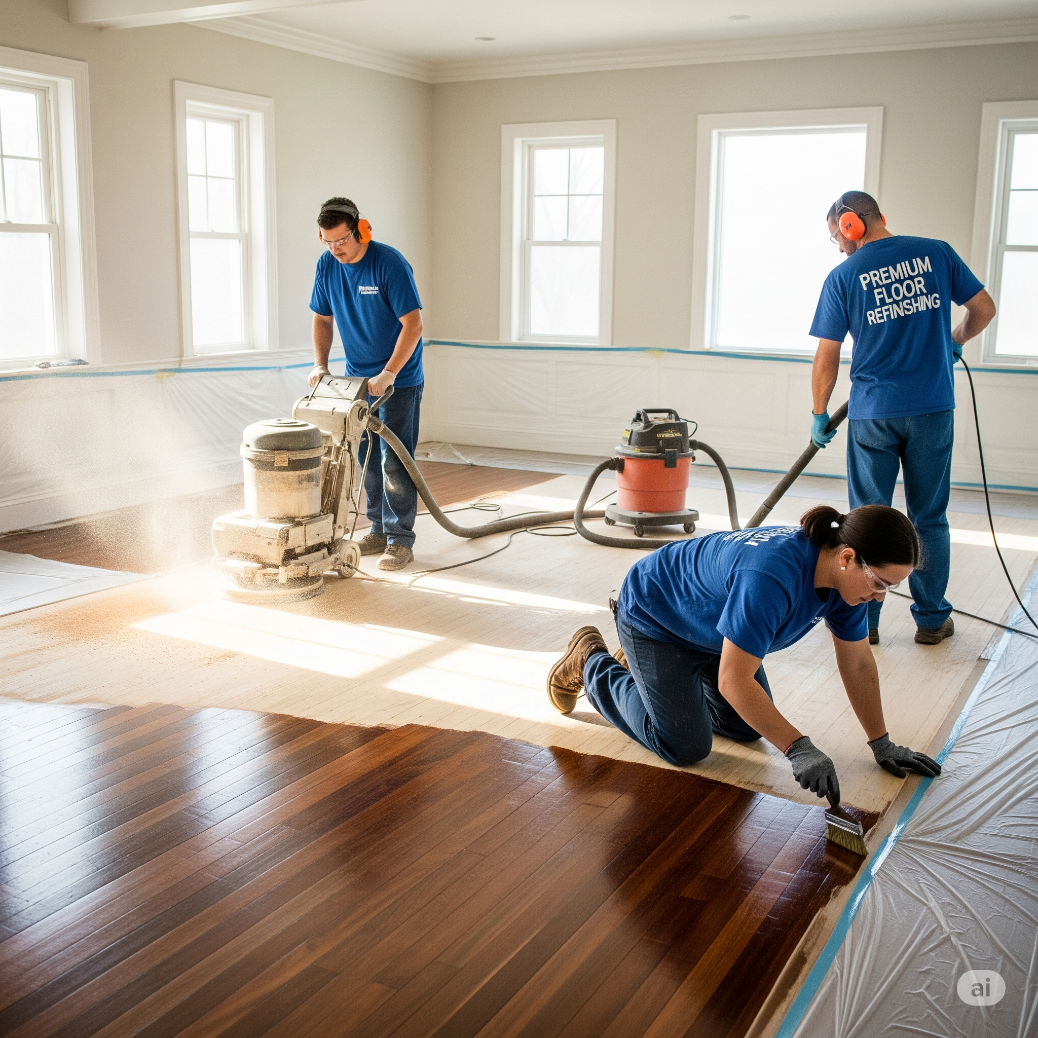 Profissional da KNO Clean a limpar um piso com equipamento especializado.